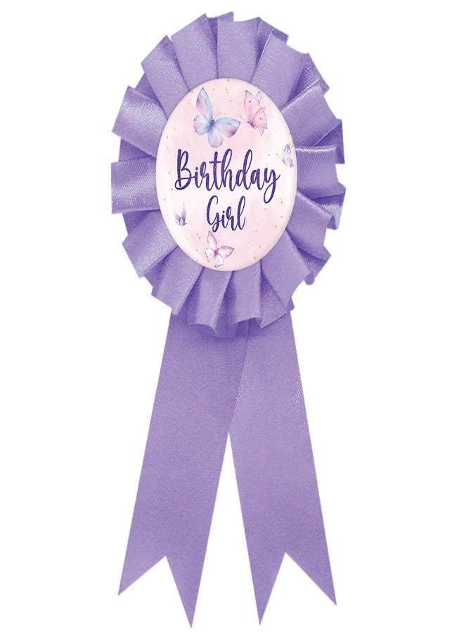 SUPERLUBY Butterfly Birthday Girl Tinplate Badge Pin, Pink Butterfly Happy Birthday Pin for Girls, Purple Rosette Big Sister Award Ribbon, Girl Baby Shower Party Decoration - Image 1
